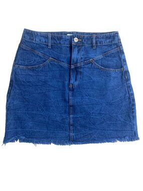 Y2K 90s Denim Mini Skirt Blue 28 Raw Hem Distressed Festival Streetwear Summer